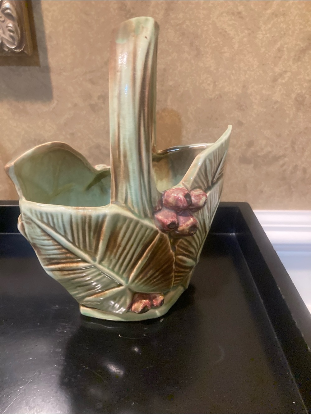 Vintage McCoy GREEN Basket pottery with Berries